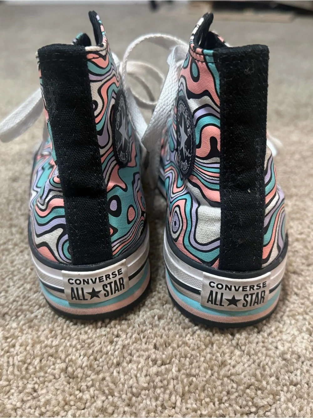 Converse High Top Sneakers in Mint, Pink & Black Swirl
